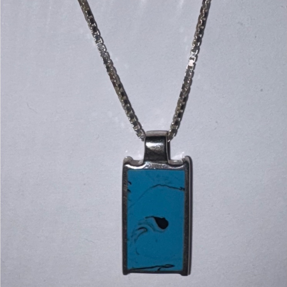 VTG Sterling Silver (925) Rectangular Turquoise Reversible Necklace Chain 22’
